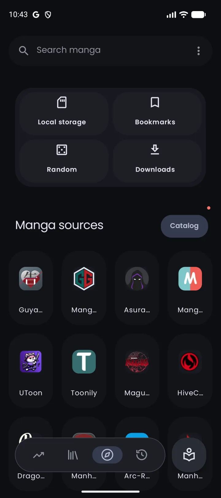 Nyora manga reader on Android — Explore: Browse the full catalogue of online sources and pick where to read.