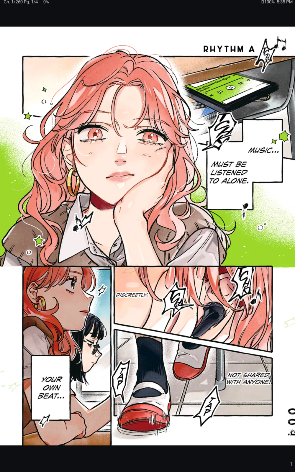 Nyora manga reader on Android tablet — Reader: A full-colour page in the immersive reader, with chapter and page progress.