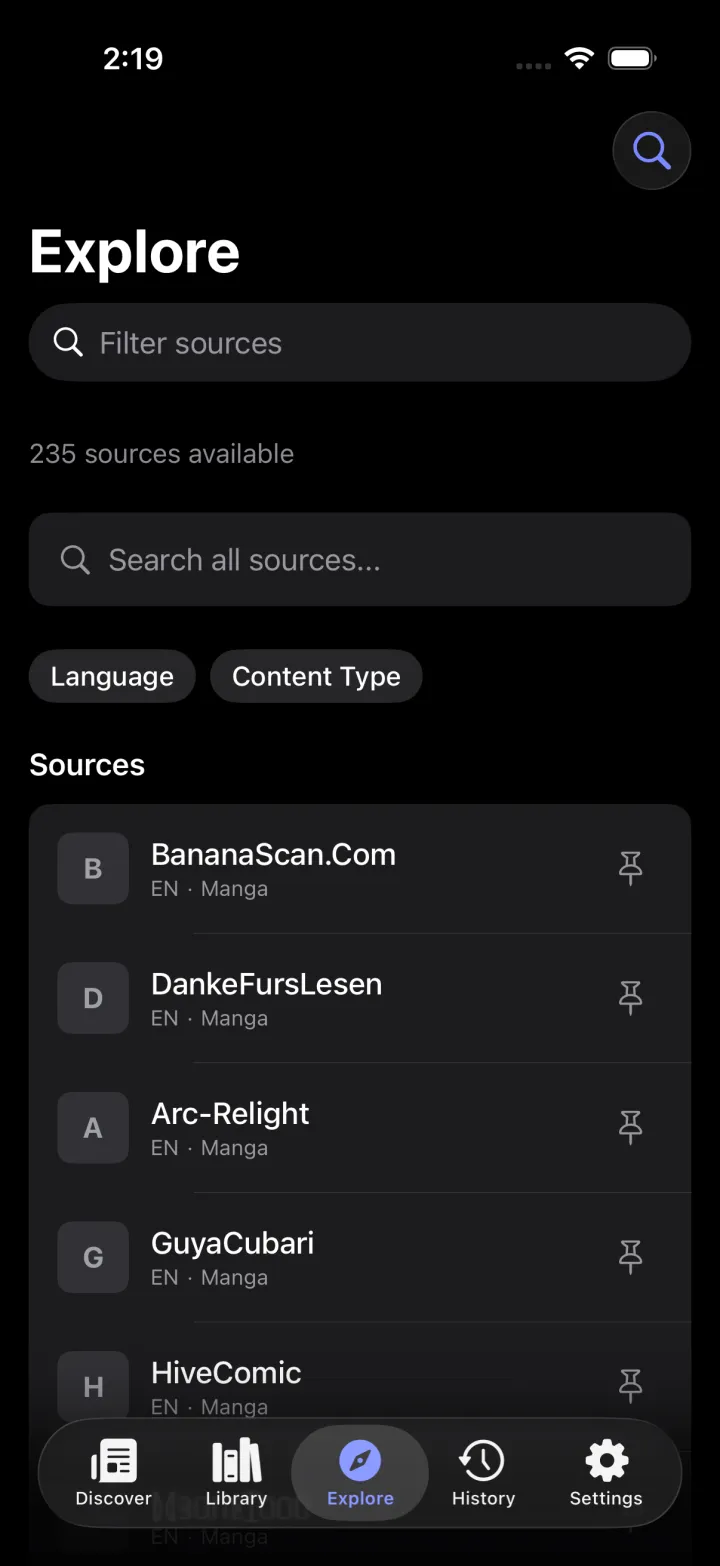 Nyora manga reader on iPhone — Explore: Browse hundreds of sources, native and fast.