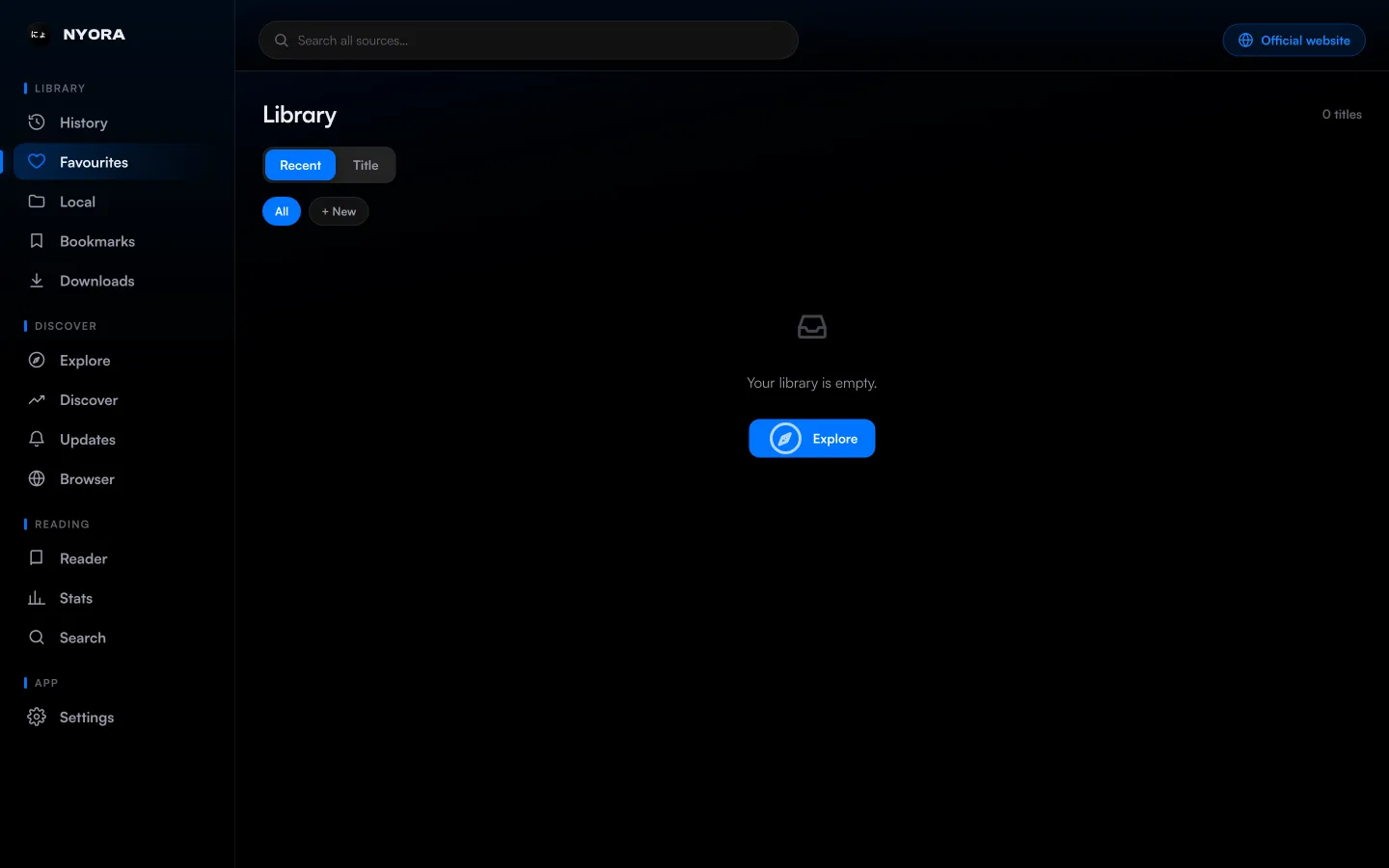 Nyora manga reader on the web — Library: Your shelf in any browser, with nothing to install.